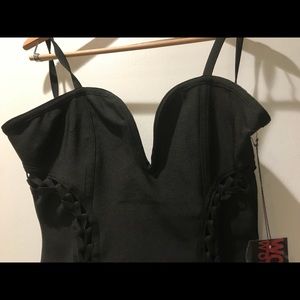 Sexy black bandage braided  cutout dress